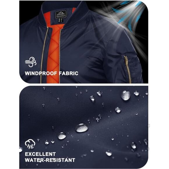 Mens Bomber Jacket Warm Full Zip Casual Padded Windbreaker Fall Winter Coat - Picture 3 of 7